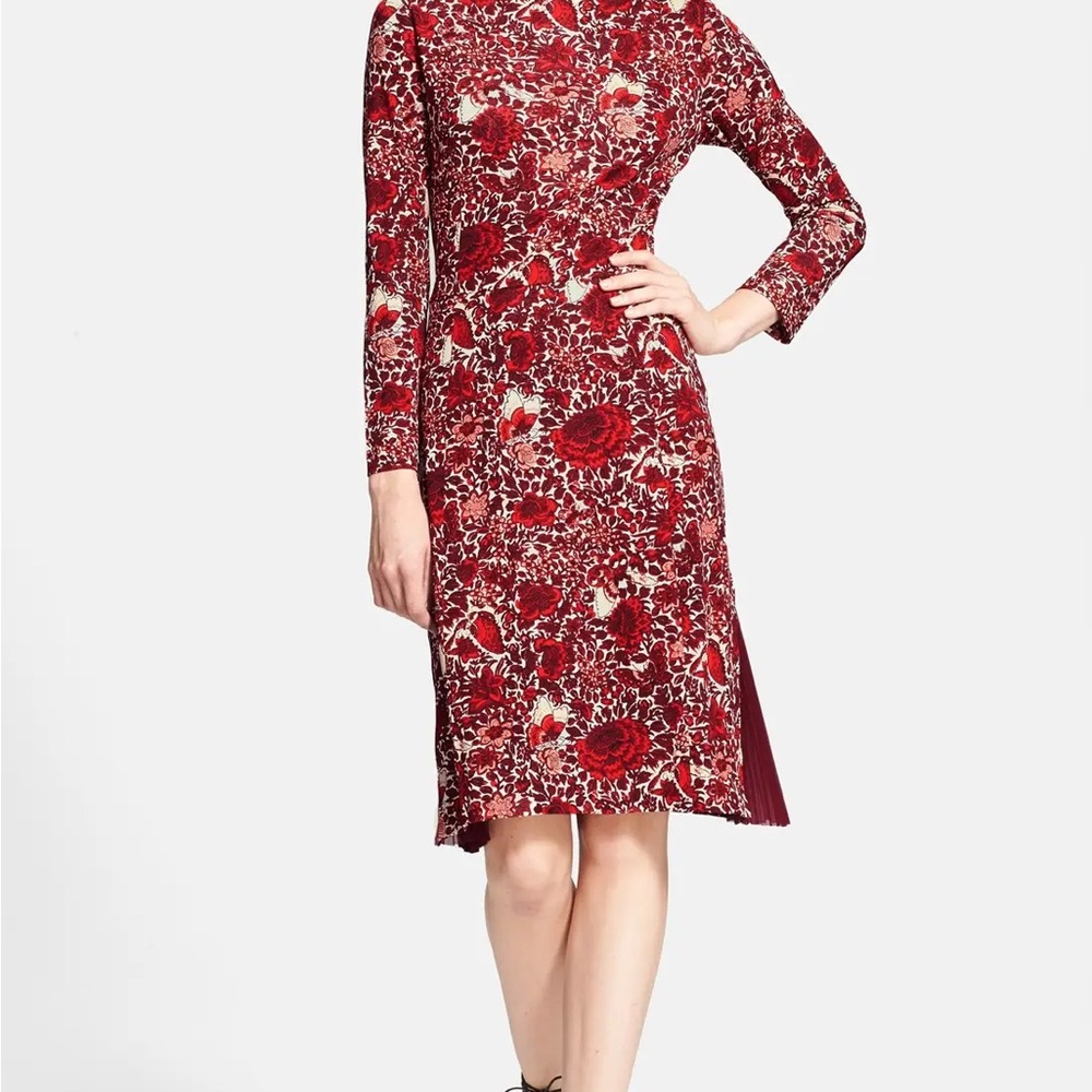 Tory Burch Red Floral Long Sleeve Dress